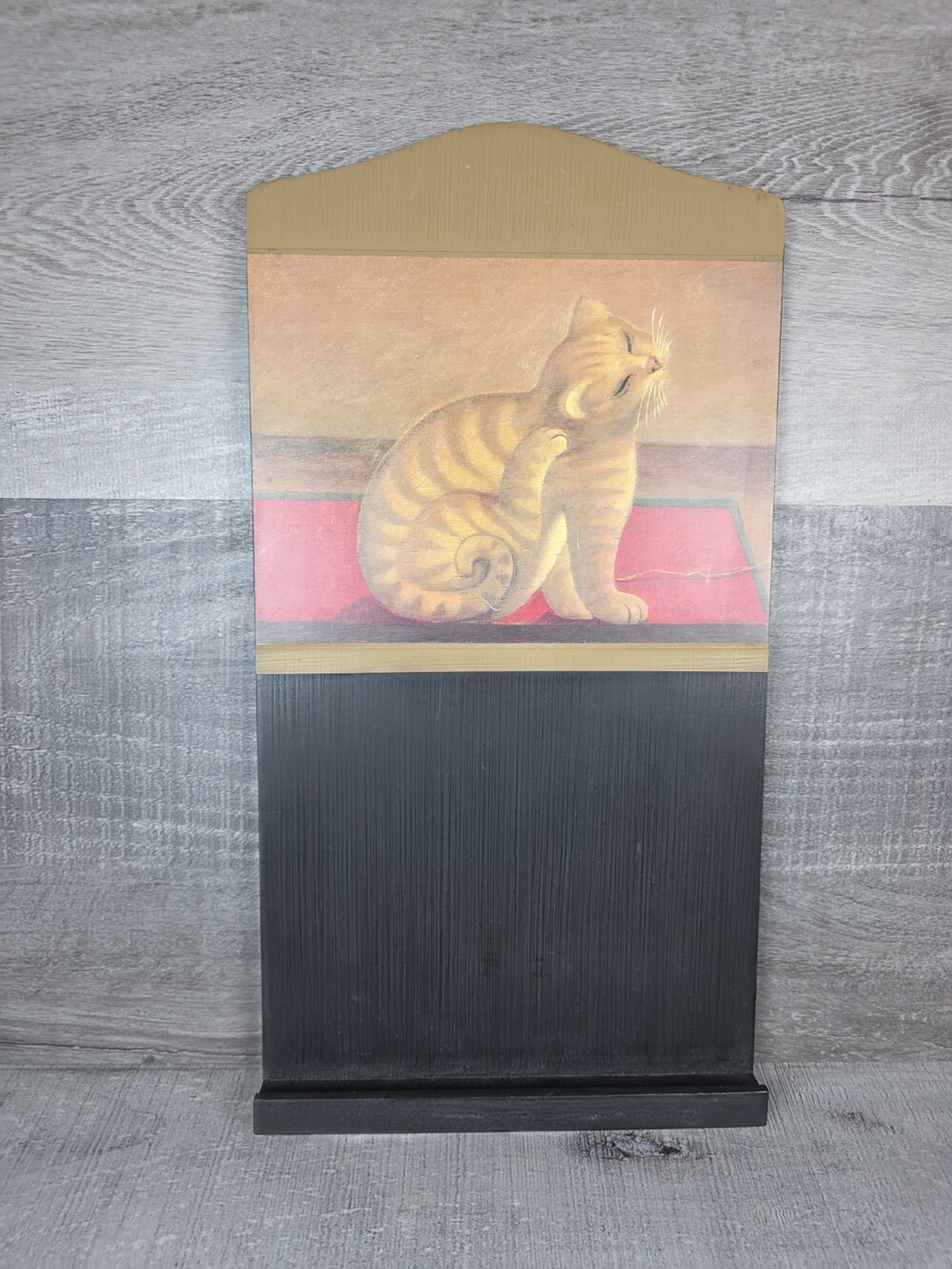 Folk Art Vintage Cat Painting and Wall Hanging Tabby Kitten Decor OOAK g69.3